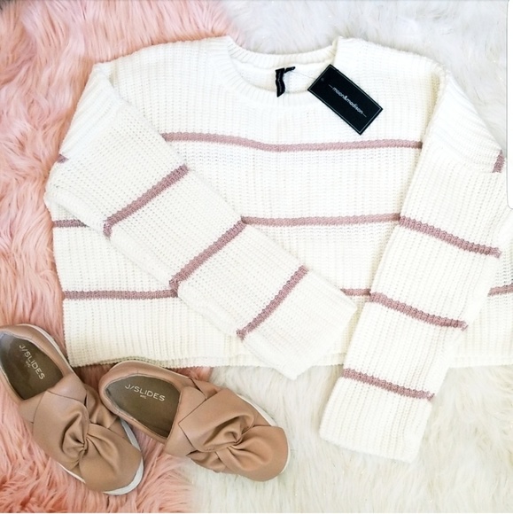 Moon & Madison Sweaters - Moon & Madison Striped Cropped Sweater